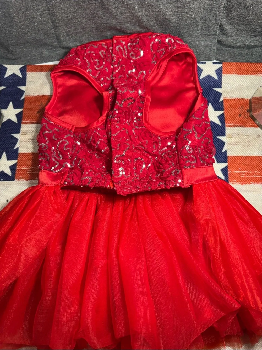 Red Sequin Tulle Dog Party Dress with Floral Accent